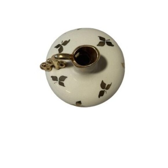 Vintage 1940's Le Pere Pottery Miniature Pitcher White Gold 4 In Tall 4 In Wide - Picture 4 of 7